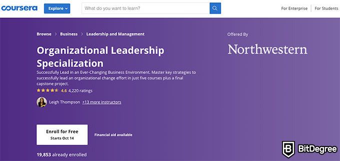 美国西北大学在线课程：组织领导力专业化。